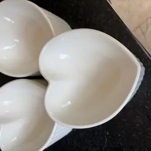 3 white heart shaped cat bowels 