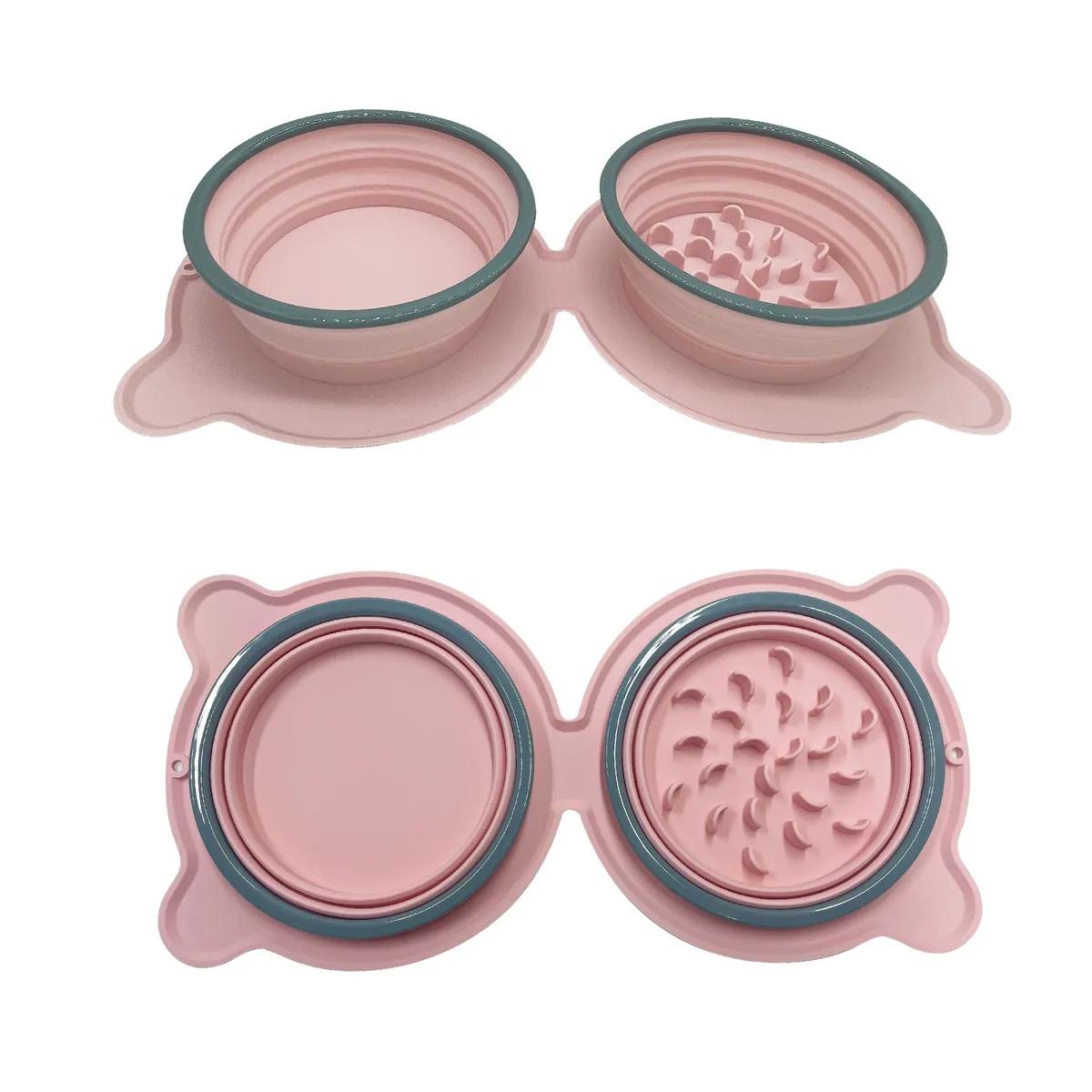Portable Pet Silicone Foldable Cat & Dog Hanging Pet Water Bowl, Anti-Choking Feeding Double Bowl