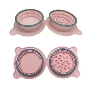 Portable Pet Silicone Foldable Cat & Dog Hanging Pet Water Bowl, Anti-Choking Feeding Double Bowl thumbnail 1