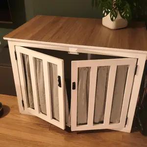 Large Wooden Dog Crate Furniture with Double Doors & Curtains thumbnail 2