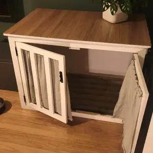 Large Wooden Dog Crate Furniture with Double Doors & Curtains thumbnail 3