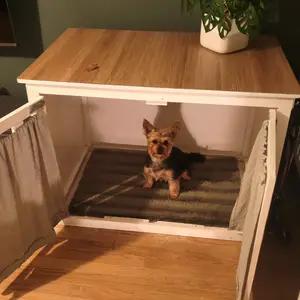 Large Wooden Dog Crate Furniture with Double Doors & Curtains thumbnail 4