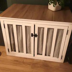 Large Wooden Dog Crate Furniture with Double Doors & Curtains thumbnail 1