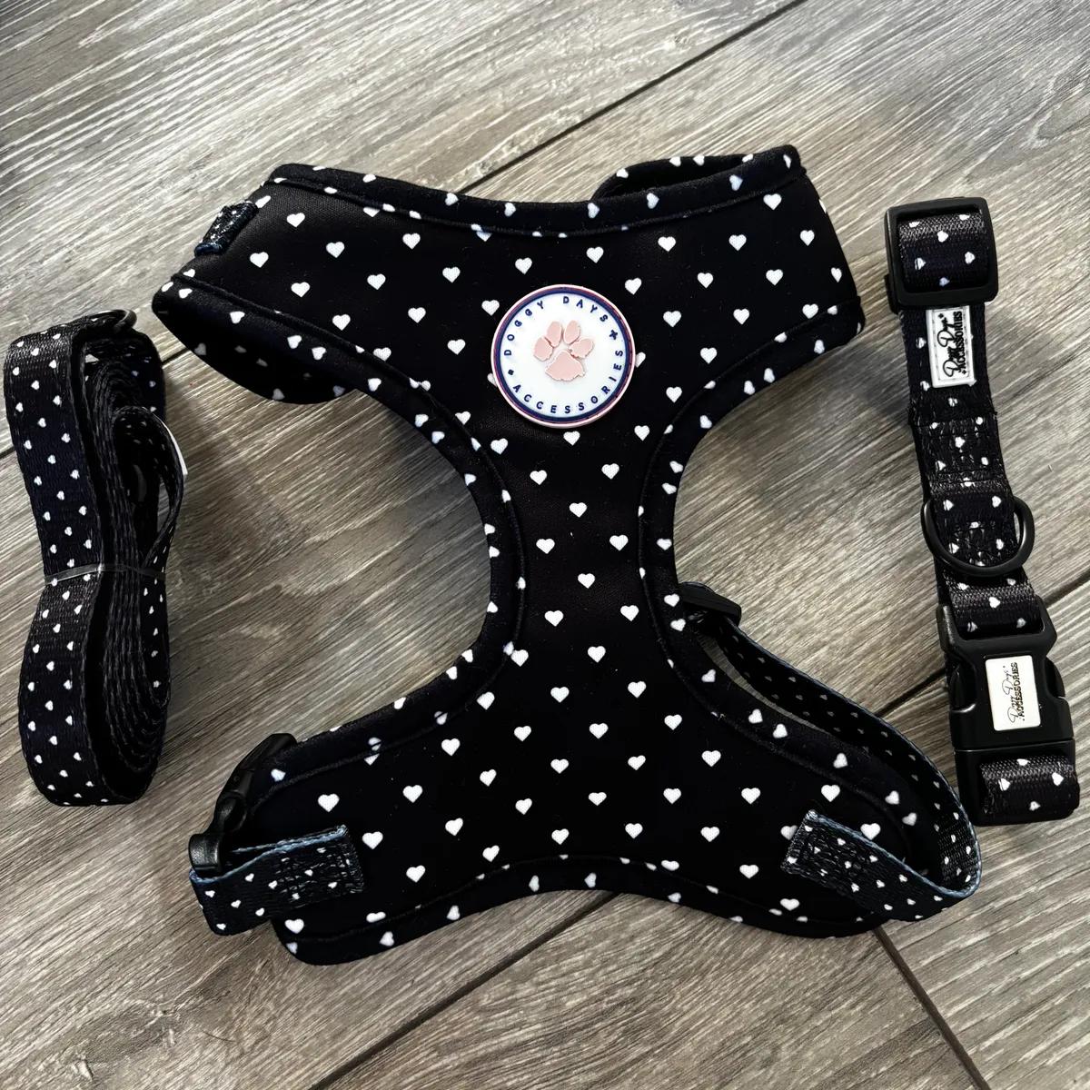 Hearts dog harness collar and lead set